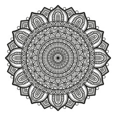 Floral pattern in a circle. Mandala.                                              Antistress coloring book for children and adults. 
