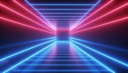 Fototapeta na wymiar Abstract futuristic neon background Red blue lines, glowing in the dark Ultraviolet spectrum Cyber space Minimalist wallpaper.