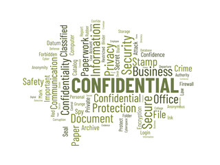 Word cloud background concept for Confidential. Secret information authority, privacy important of departure document. vector illustration.