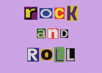 Rock and roll from cut out magazine colored letters