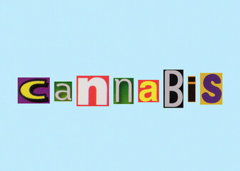 Cannabis word from cut out magazine colored letters