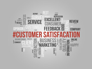 Word cloud background concept for Customer satisfaction. Client service, quality opinion rating of performance evaluation. vector illustration.