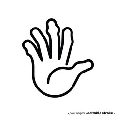 Arthritis in fingers thin line icon. Inflammation in joints. Osteoarthritis. Pixel perfect, editable stroke. Vector illustration.