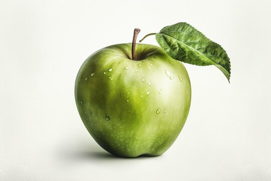 Green Apple on white background. Watercolor illustration. Generative AI