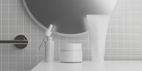 skin care serum cream lotion cosmetic bottle, 3d rendering illustration mockup, medical spa  treatment product packaging
