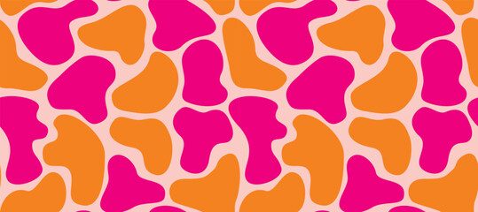 Trendy colorful seamless pattern with funny shapes. Abstract art background for children's themes in pink and orange colors. Wallpaper in doodle style