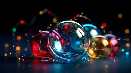 Fototapeta na wymiar Christmas background with glass Christmas balls, generative AI.
