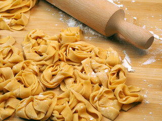 Raw homemade pasta close-up