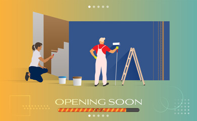 Store opening promotional poster. Vector illustration of a banner for the completion of work opening a store. Sketch for creativity.