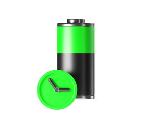Battery 3d icon - full level capacity, charge metal storage. Electricity indicator, lithium element