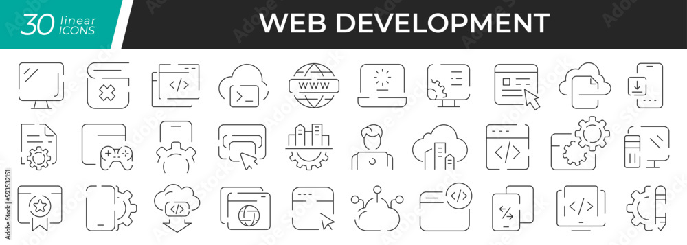 Poster Web linear icons set. Collection of 30 icons in black