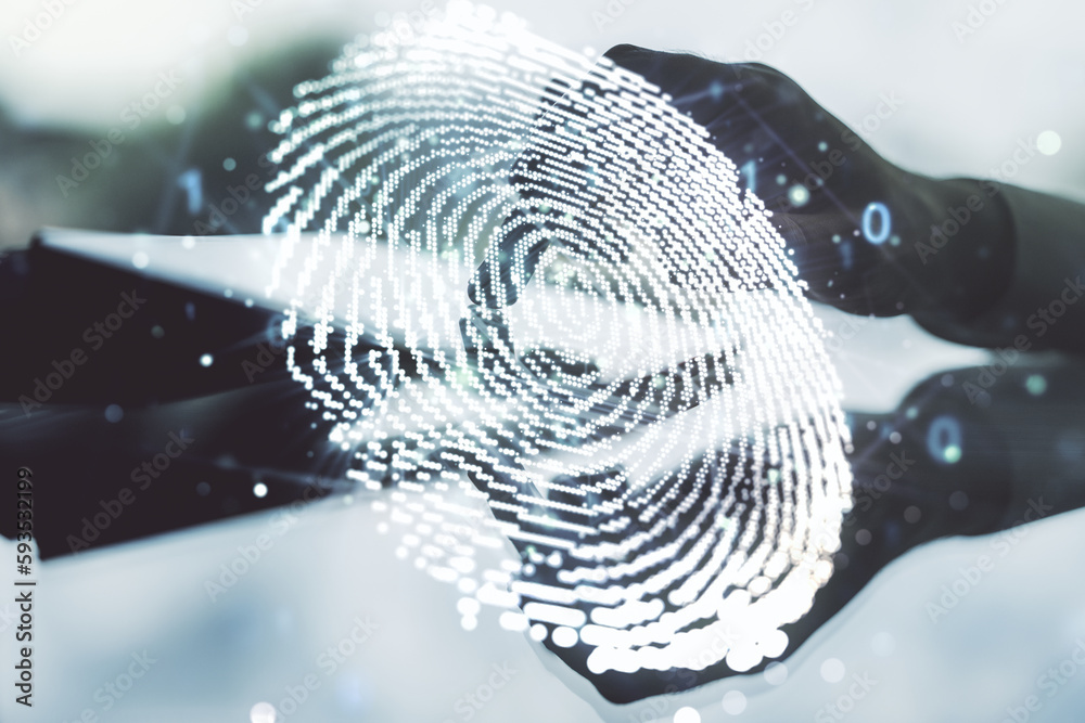 Aufkleber multi exposure of abstract creative fingerprint illustration with finger presses on a digital tablet