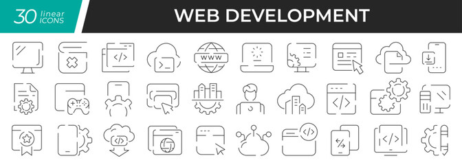 Web linear icons set. Collection of 30 icons in black