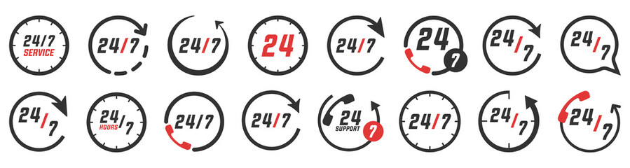 Support icons with circle arrow collection. Set of black time arrow support