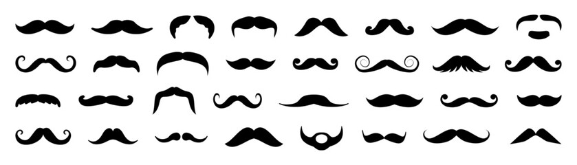 Mustache icon collection. Set of black man mustache icons