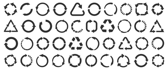Set of black recycle arrow icons. Recyclable arrow icon collection
