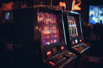 Fototapeta na wymiar casino slot machine with jackpot on screen. Generative AI