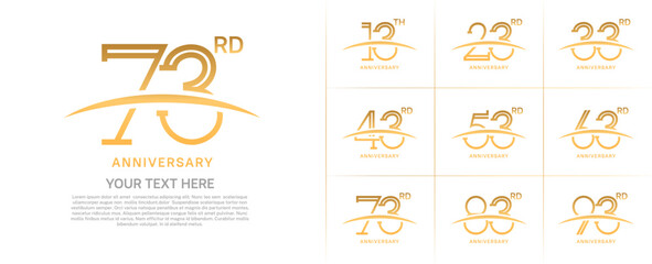 set of anniversary logotype gold color with swoosh for special celebration event
