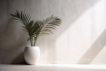 interior vase shadows life palm wall tree sunlight decor concrete design home. Generative AI.