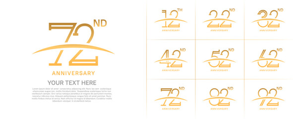 set of anniversary logotype gold color with swoosh for special celebration event