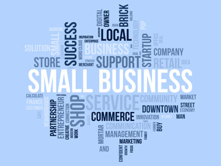 Fototapeta premium Word cloud background concept for Small business. make success with digital entrepreneurship business mind. vector illustration.