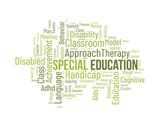 Word cloud background concept for Special Education. Disability development, special child behavior of development approach plan. vector illustration.