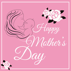 Happy Mother day card. social media post,mother's day greeting.mother and children silouette