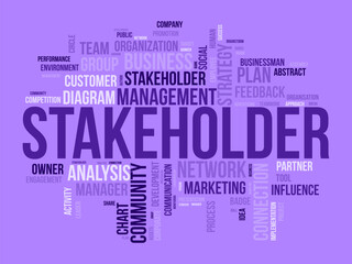 Word cloud background concept for stakeholder. employee diagram, business management strategy of company connection. vector illustration.