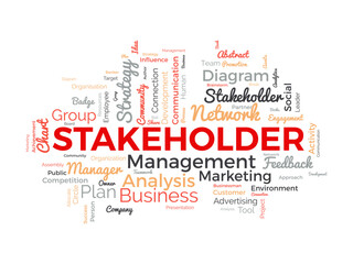 Word cloud background concept for stakeholder. employee diagram, business management strategy of company connection. vector illustration.