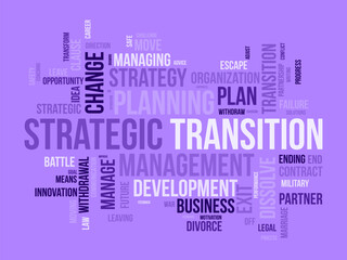 Word cloud background concept for Strategic transition. Business planning progress for change future goal. vector illustration.