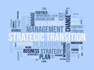 Fototapeta premium Word cloud background concept for Strategic transition. Business planning progress for change future goal. vector illustration.
