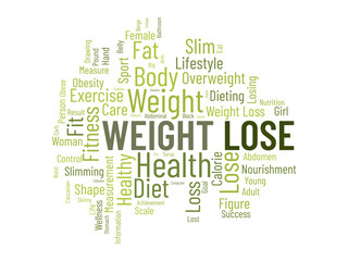 Word cloud background concept for weight Lose. Diet with healthy food for losing overweight or living healthy life. vector illustration.