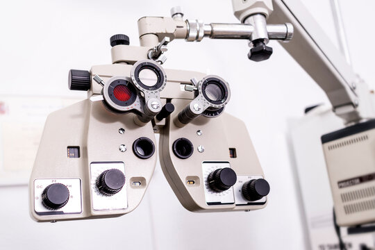 Phoropter eyesight measurement testing machine, Eye health check and ophthalmology concept