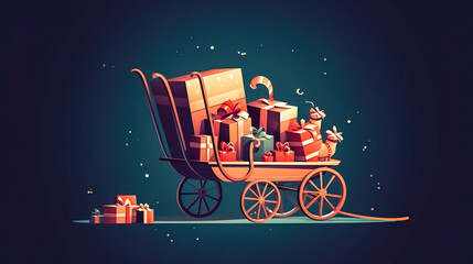 Christmas illustration with gift boxes, generative AI.