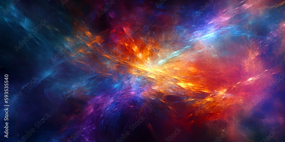 Wall mural galaxy universe background with multicolored fractal nebula dust. generative ai