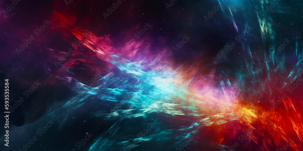 Wall mural galaxy universe background with multicolored fractal nebula dust. generative ai