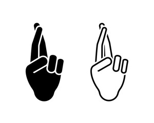Fototapeta premium Human hand fingers crossed gesture icon vector illustration. Promise lies line art cut out sign symbol silhouette pictogram