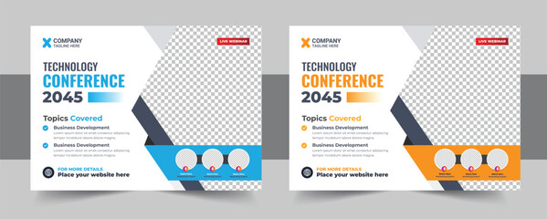 Business conference template banner design corporate seminar, Corporate horizontal business conference flyer template bundle or online webinar and technology conference social media banner design