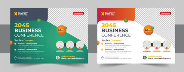 Corporate horizontal business conference flyer template, Annual corporate business workshop,  live webinar event invitation banner design template, meeting & training promotion poster