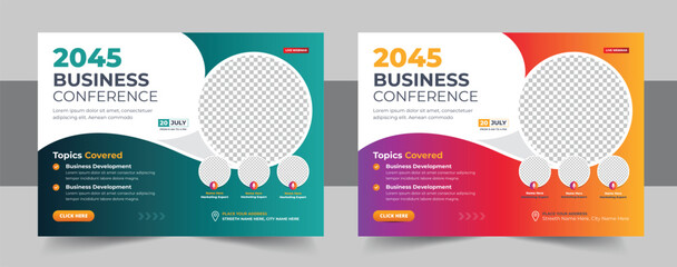 Creative business webinar invitation design, Webinar and business conference social media banner design, Online live webinar banner invitation, Business conference flyer, Modern banner layout