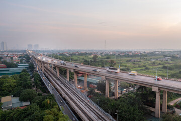 Thang Long bridge crossing Red river in Hanoi, Vietnam