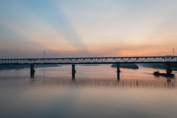 Fototapeta na wymiar Thang Long bridge crossing Red river in Hanoi, Vietnam