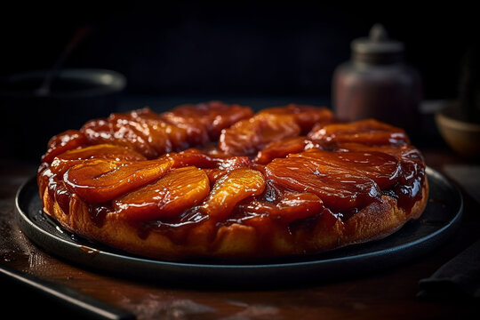 Tarte Tatin, torta originale francese, su sfondo scuro, alta risoluzione. 