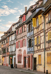 Fototapeta na wymiar Colmar, Alsace, France - December 7, 2022: Traditional medieval houses in the old town center