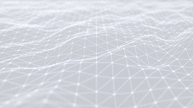3D animation - Modern abstract geometric background of a dotted interconnected mesh pattern with slow wavy looping motion
