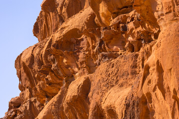 Wadi Rum, Jordan beautiful view of mountain sandstone rocks close-up
