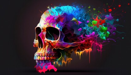 An artistic abstract illustration features a vibrant skull as the background.Generative AI