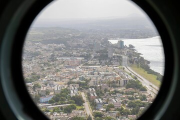 Fototapeta na wymiar Matanzas city in Cuba seen from the hatch of an airplane