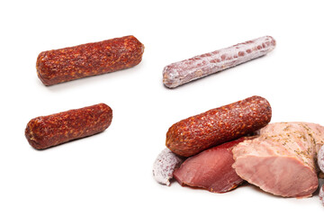 Tasty salami isolated on a white background.