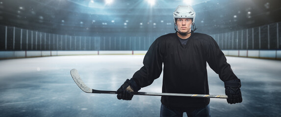 Art of hockey player man dressed in protective sportswear and helmet. © Fxquadro